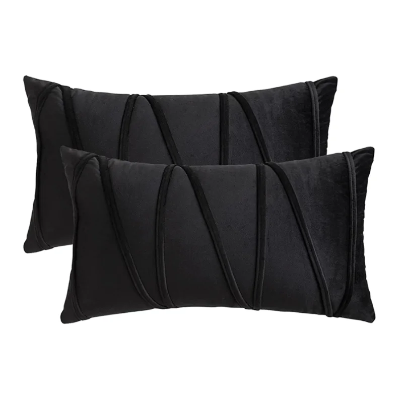 2PCS 30X50CM Black Red Stripe Velvet Throw Pillow Cover Boho Farmhouse Orange Cushion Cover Modern Throw Square Cozy Pillowcase