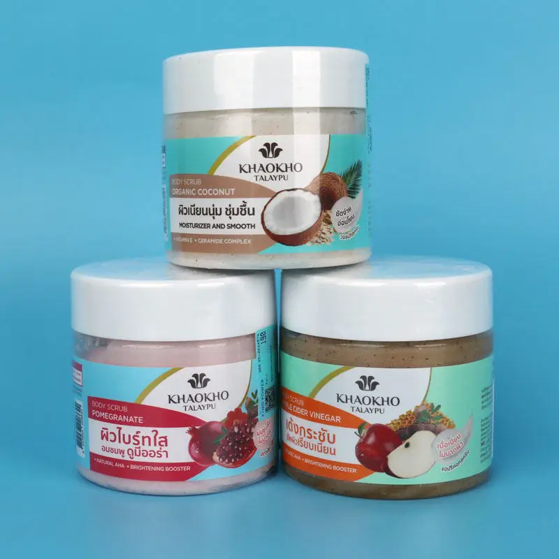 

Thai KHAOKHO TALAYPU Coconut & Pomegranate Body Scrub 250g, Exfoliating & Moisturizing, Smooths & Nourishes Skin