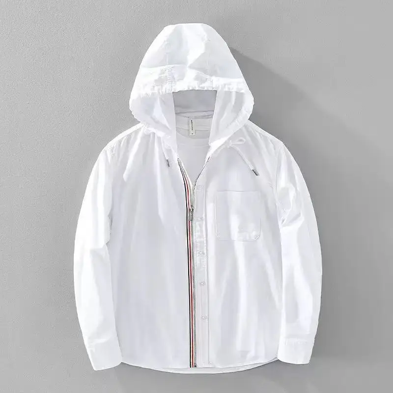 2025 Spring/Autumn New Men's 100% Cotton Hooded Long Sleeve Shirt Japanese Slim Fit Artistic Style Casual Hooded Shirt Coat
