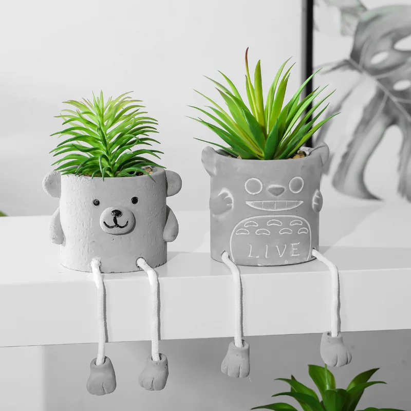 Simulation Succulent Potted Creative Hanging Doll Cement Flowerpot Cactus Succulent Indoor Living Room Vase Decoration