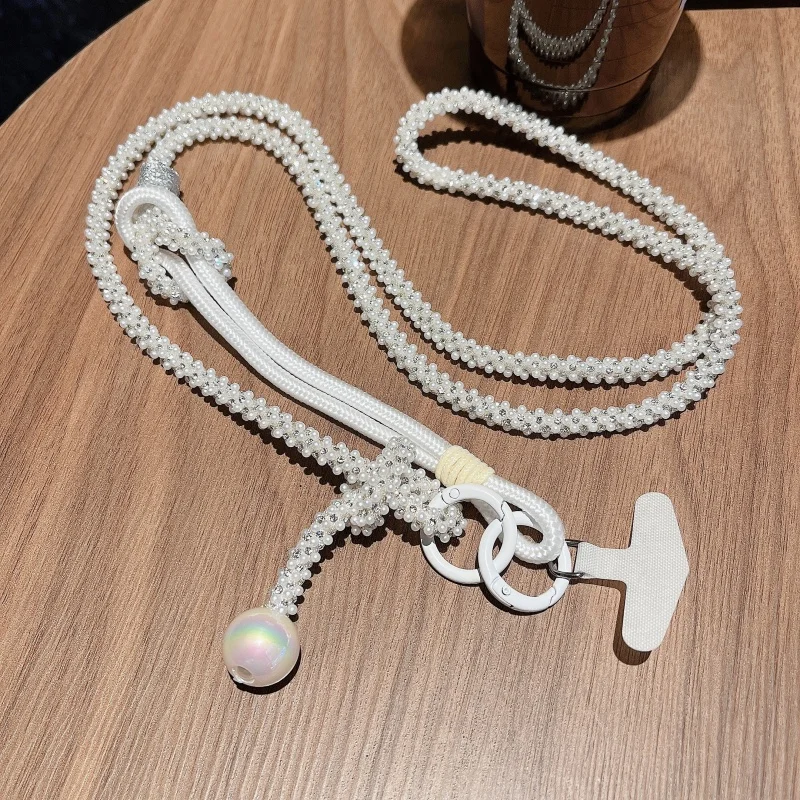New Luxury Sparkle Rhinestone Bead Phone Strap Charm Long Chain Knot Cellphone Lanyard Keychain Bag Camera Diagonal Hanging Rope