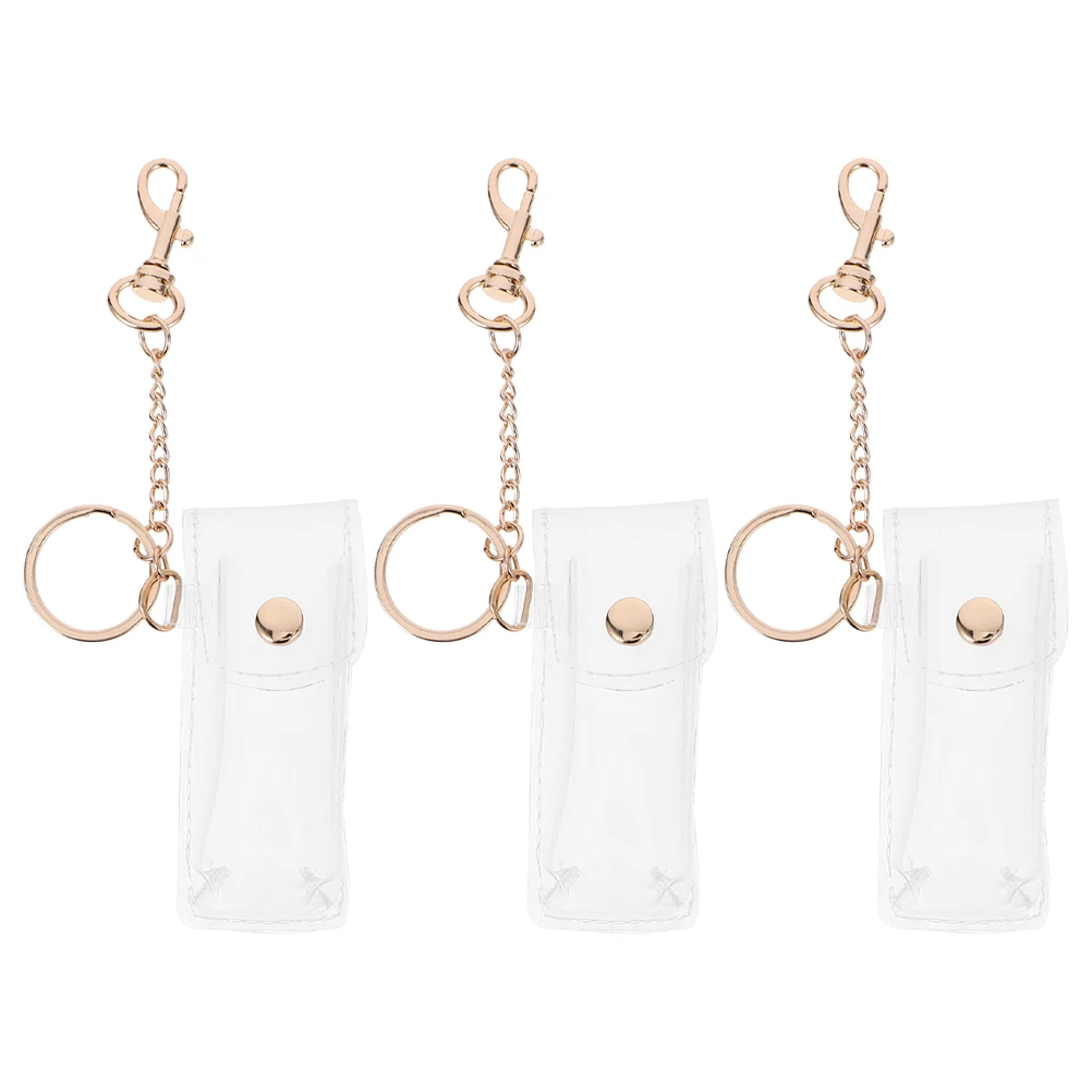 

3Pcs Transparent Lipstick Case Cover Keyring Pouch Holder Hanging Keychain PVC Lipstick Sleeve Dust Scratch Resistant