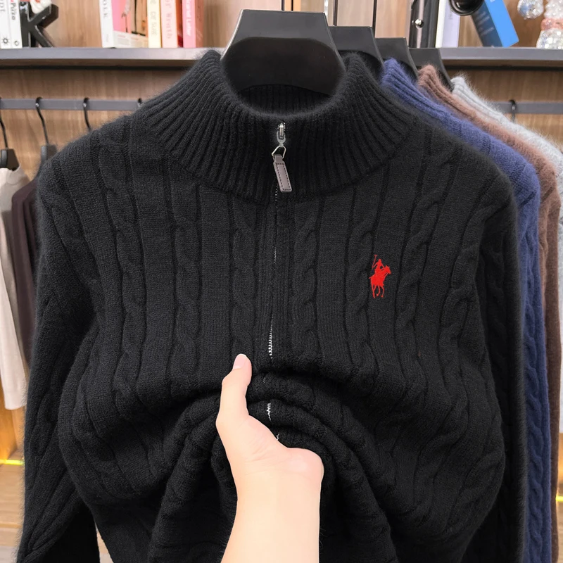 Hochwertiger Herren-Pullover Designer-Marke Klassischer Paul Pony Bestickter Reißverschluss Stehkragen Herbst Winter Koreanischer Lässiger Strickpullover – Detail 13