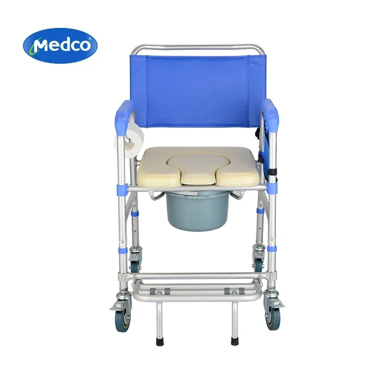 2026/Mobile toilet  shower chair removable bucket and shower accessible 3-in-1 toilet  with 4 waterproof cas