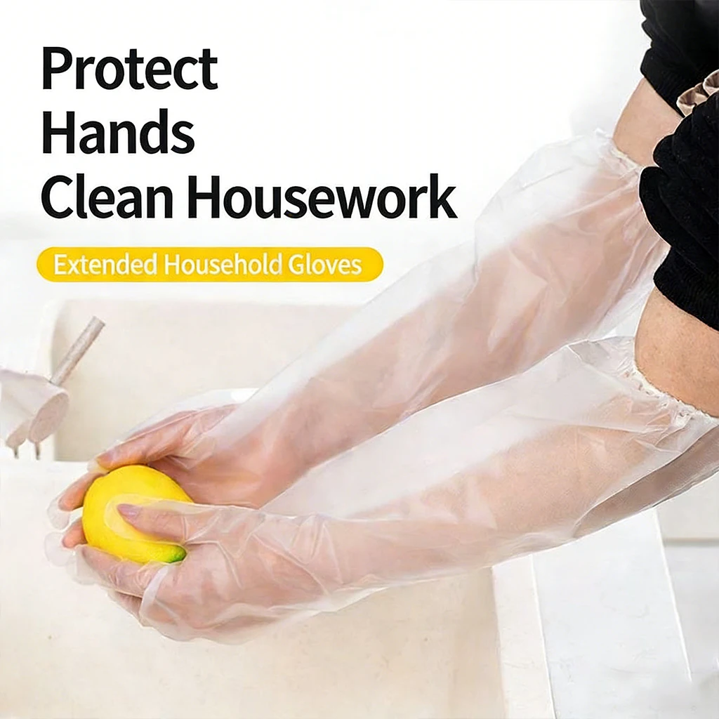 10/20Pcs Disposable Long Plastic Gloves，Household Cleaning Gloves, Dishwashing Waterproof and Non-Slip Extended Gloves
