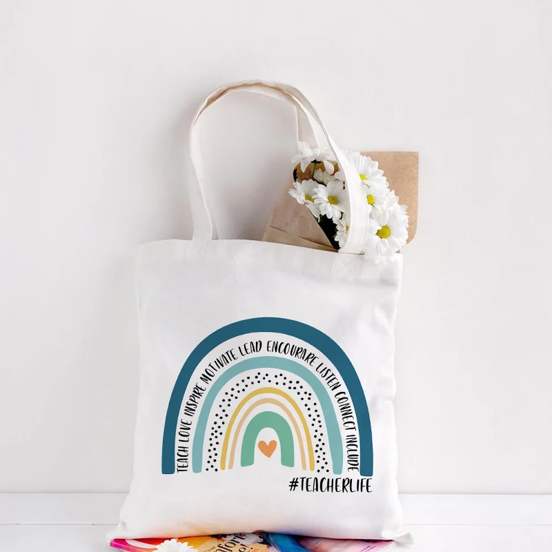 Teachers Gift Teacher Tote Bag The Seeds of Knowledge Printed Casual Shoulder Bag Foldable Women Canvas Bags Teachers Plant