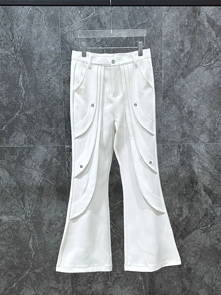 Owen Seak Men Bell-Bottoms Pants Cargo Sweatpants Casual Autumn Cross Black Designer luxurLong Trousers