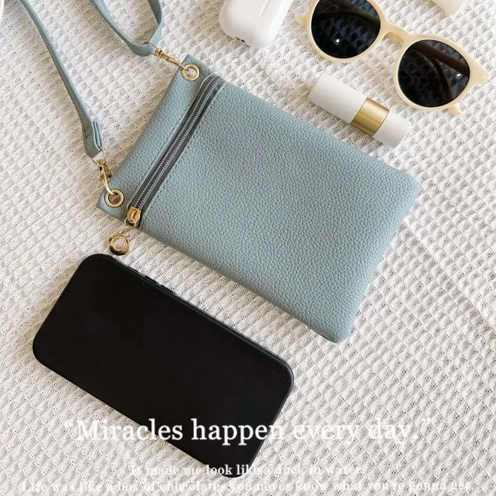 PU Litchi Pattern Mini Crossbody Bag Casual Wallets Shoulder Bag Mobile Phone Storage Bag Sweet Color Single Shoulder