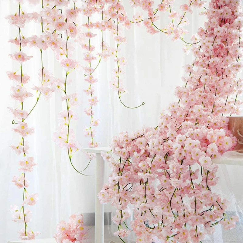 180CM Artificial Sakura Flowers Vine Wedding Garden Rose Arch Home Party Decoration Christmas Bridal Fake Silk Scrapbook Plants