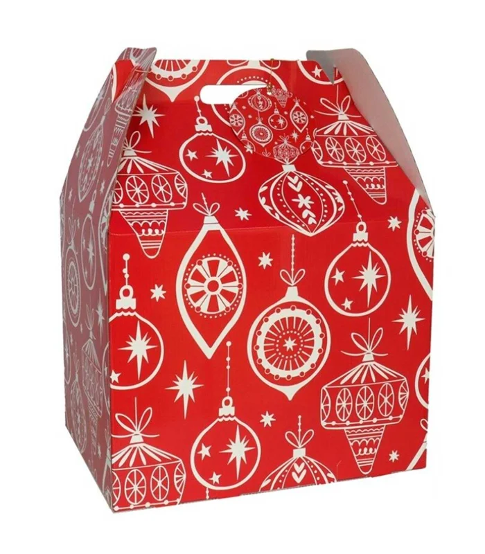 Tradineur Cardboard Box for Christmas Batch, Folding Basket with Handle, Gift Storage, Wine Bottles, Durable, 40x32x