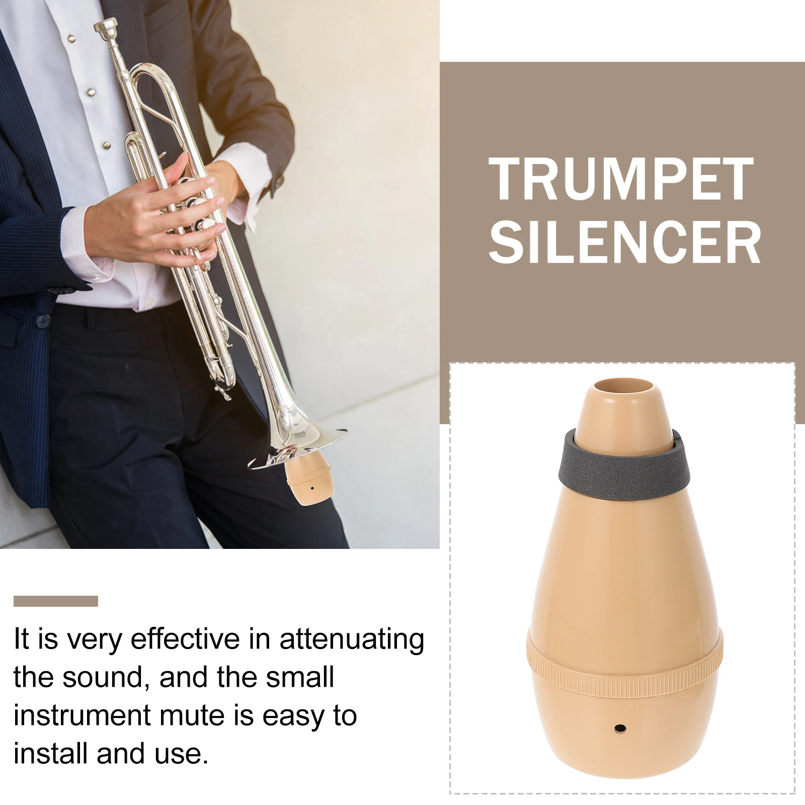 

1pc Trumpet Mute Silencer ABS Material Soundproof Practice Instrument Accessory Lightweight Durable Easy Install Use Musical