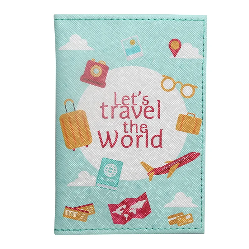 Travel Around The World Passport Cover Case Holder with ID Credit Card Air Ticket Slot Passport Protector Sleeve for Travel