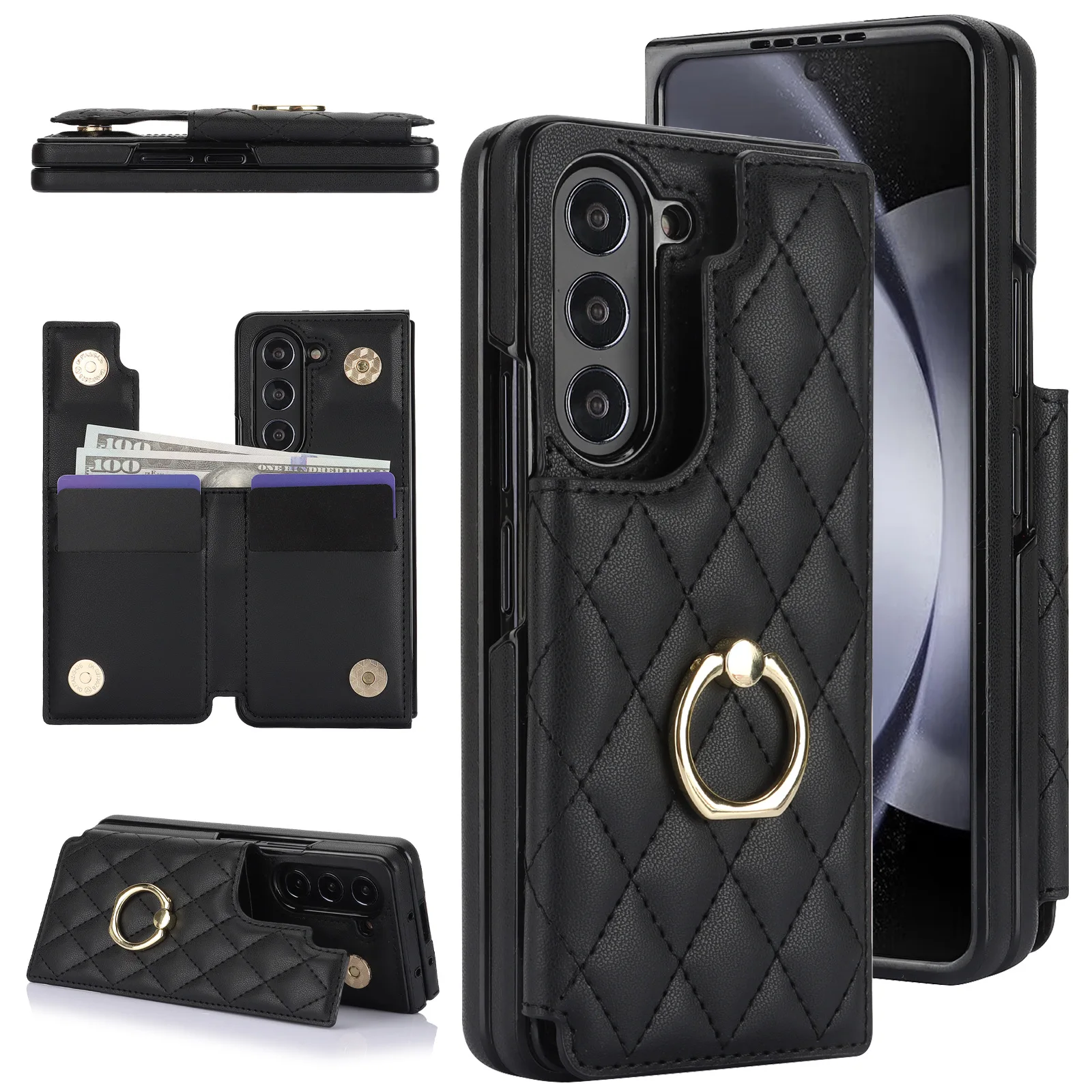 

New Luxury Wallet Card Pocket Phone Case With Ring For Samsung Galaxy Z Fold 5 4 3 Folding Screen Shockproof Protective Cover