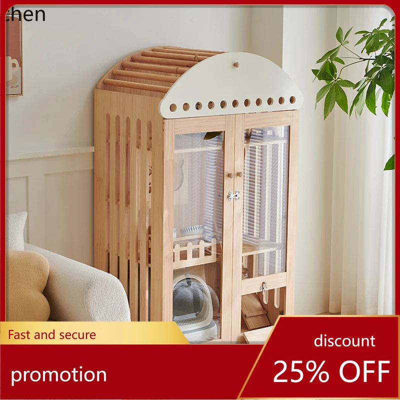 

HT all solid wood cat villa home large space waterproof cat nest free access cabinet