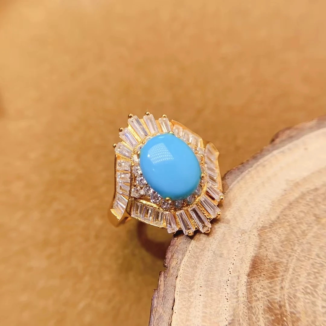 KJJEAXCMY Natural Turquoise Ring S925 silver , electroplated locking color process, high clarity Full of luster Support testing