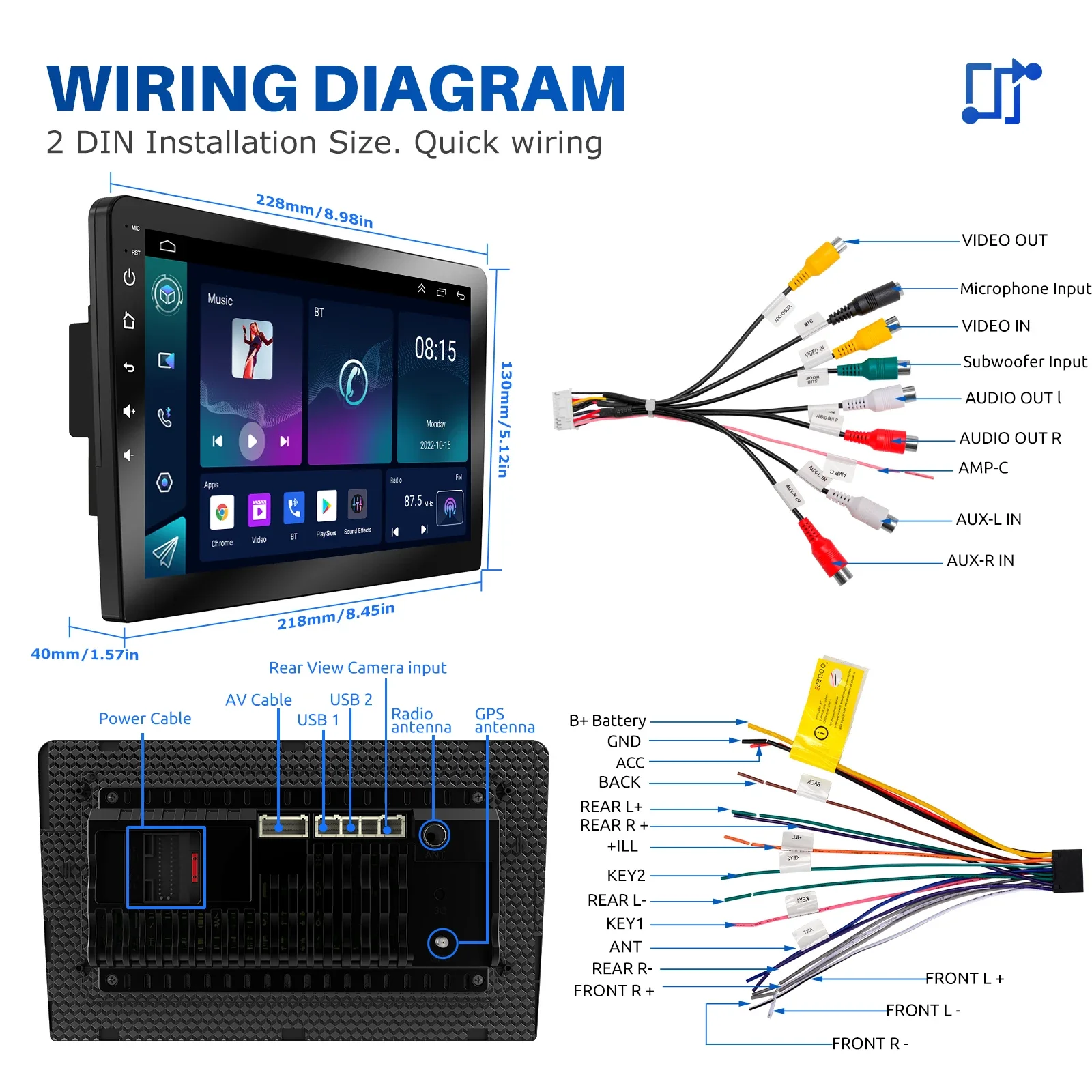 ESSGOO-Radio inalámbrica para coche, reproductor MP5 con pantalla de cristal, wifi, FM, BT, estéreo, Carplay, Android, 2 Din, 7 \