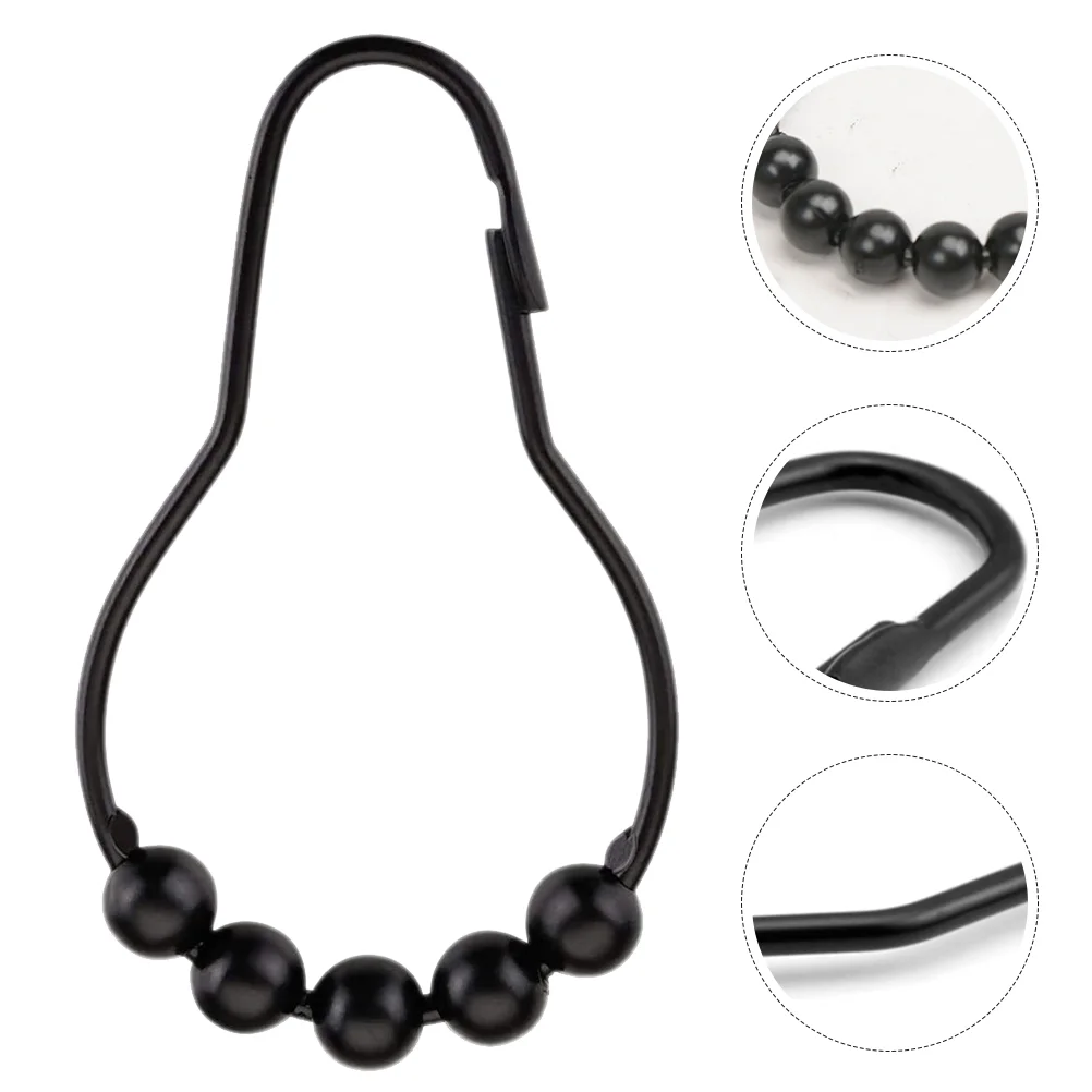 4 Pcs Hooks Ball Hanging Ring Decorative Shower Curtain Rings Rust Proof Roller Balls Bath Black