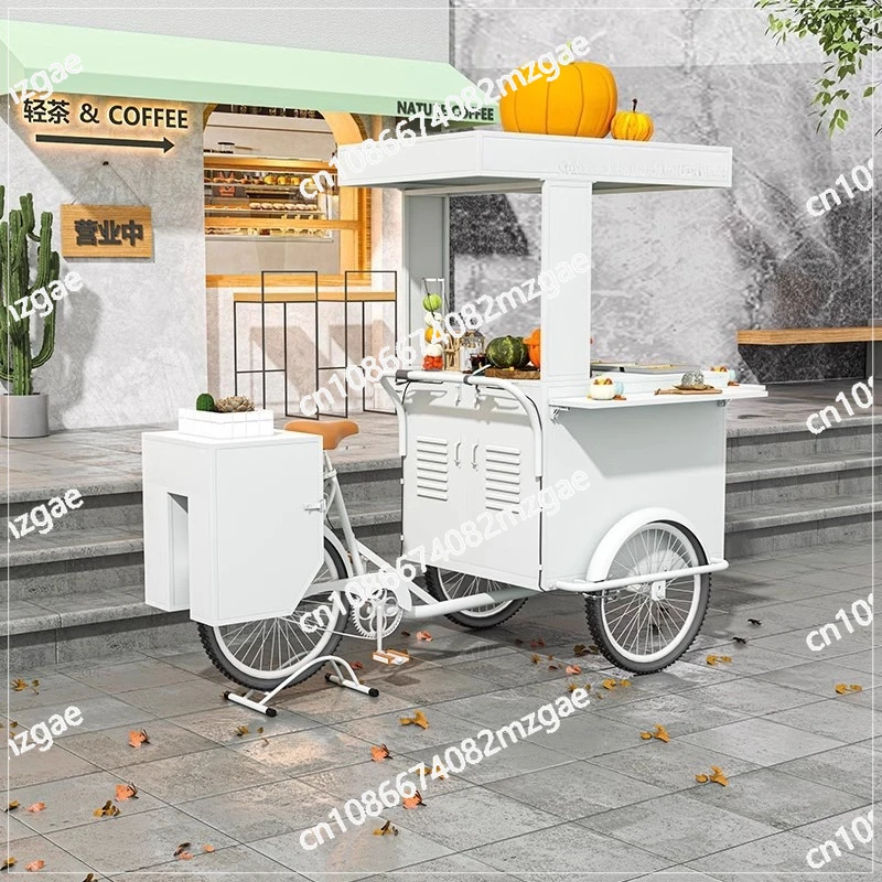 Outdoor wrought iron float mobile stall promotion three-wheeled sales cart food street scenic night market stall push dining