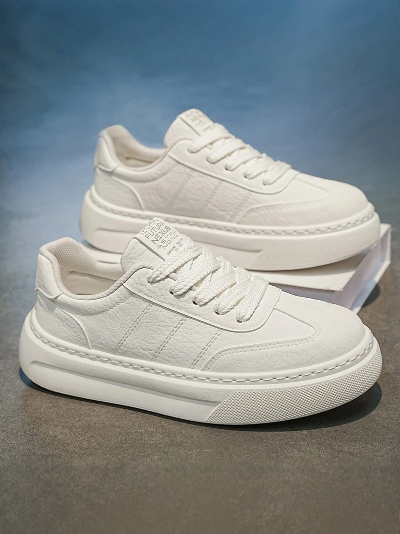 Men's Summer 2026 New Style Leather Surface Waterproof Soft Bottom Anti-slip Thick Bottom Casual Skate Shoes Sports White Shoes