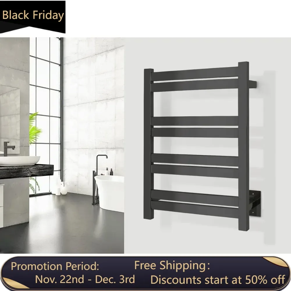 Radiant Electric Heated Towel Warmer Rack, 8-Bar, Dual Connection, Integrated On/Off Switch with Light, Stainless