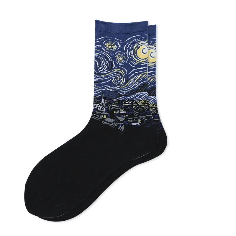 Vintage Funny Socks Women Mona Lisa Men Cotton Oil Painting Art Socks Shout Modern Van Gogh Starry Night Happy Oil Painting Sock