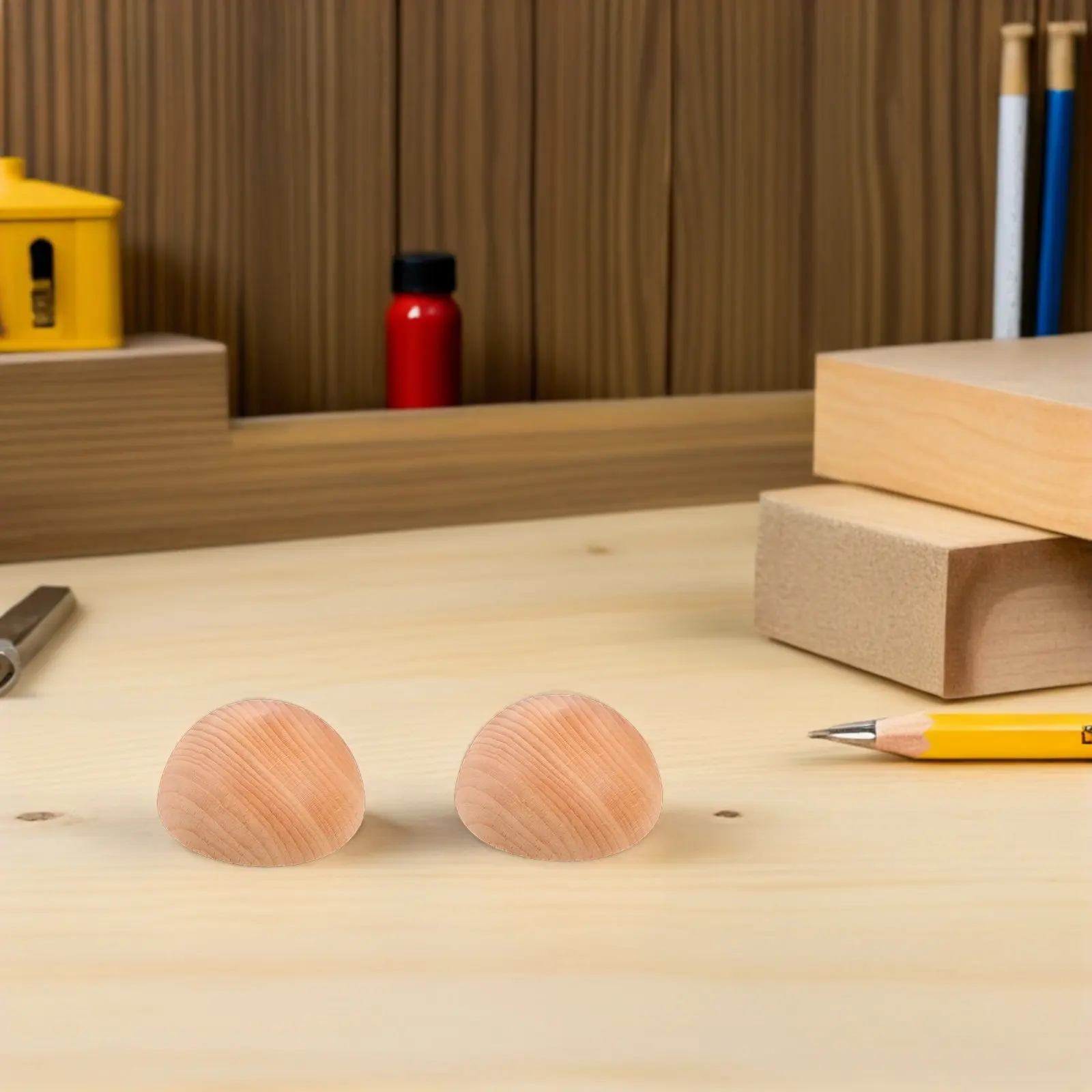 2Pcs Half Round Wood Balls Unfinished Wooden Finials Decorative Stairway Post Caps Wood Railing Caps Furniture Finials