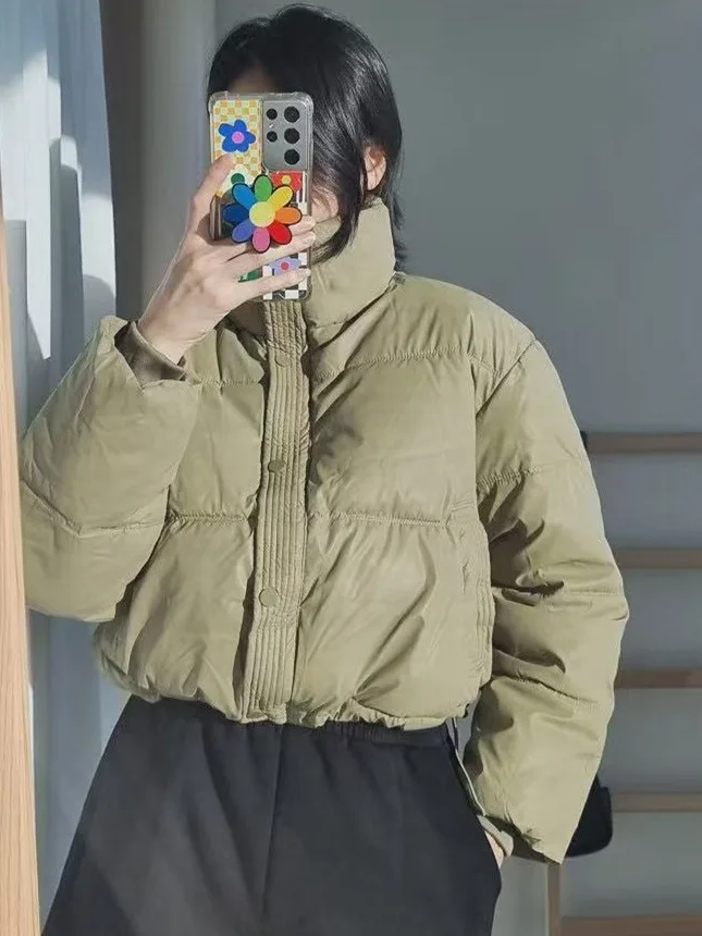 Winter Thiened ort PU Leather Bread Coat Women's Warm Cotton Jaet Stand Collar Outerwear Sli Retro Design Commute