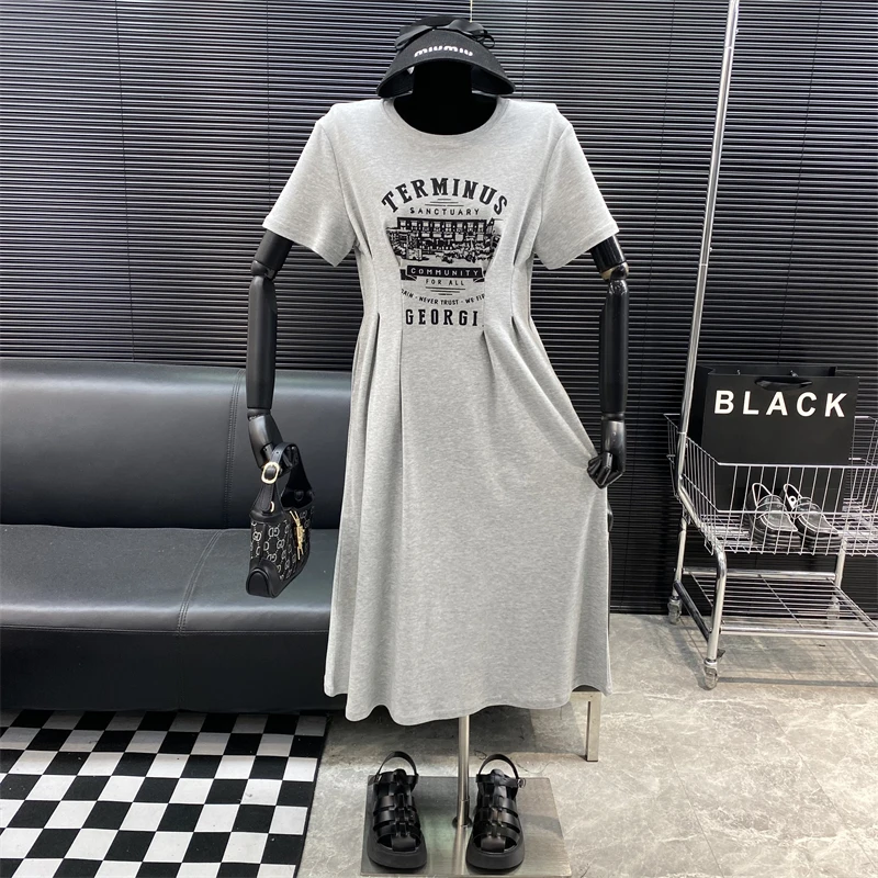 

New 2022 fashion Designer new style Famous brand Chic Printed Dress folding Waisted Casual Dress