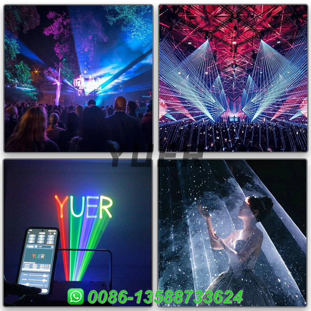 YUER APP Control 10W 15W RGB Laser Projector Light RGB Animation Beam Scanner Stage Light With RJ45+ILDA DMX512 DJ Disco Wedding