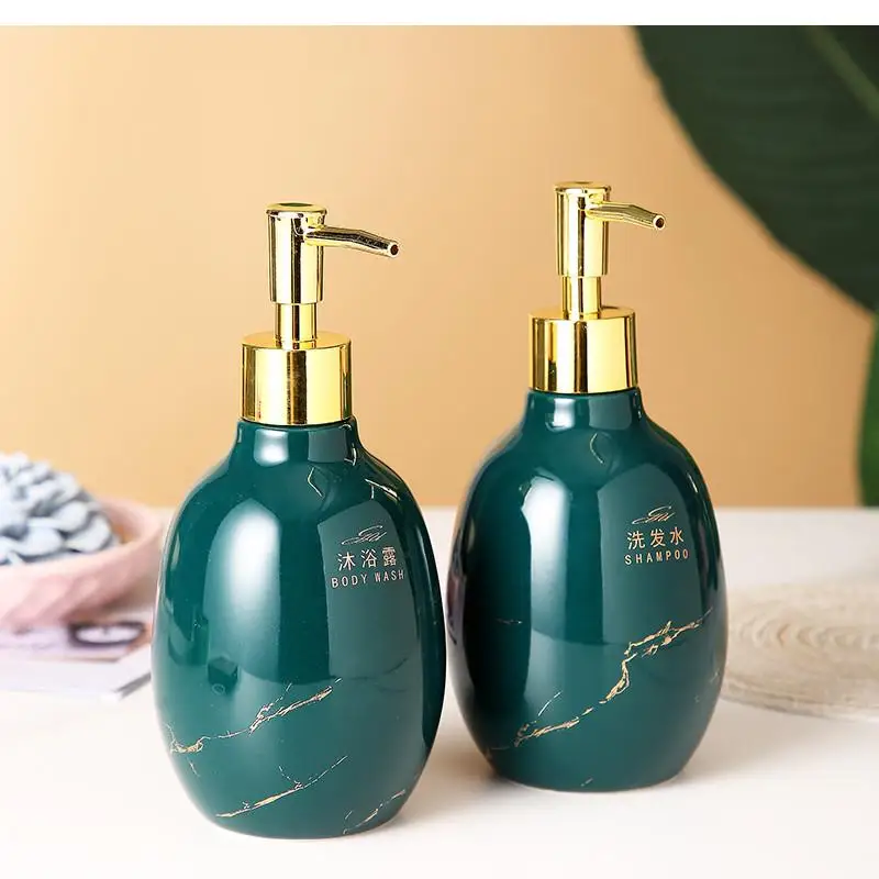 

Green Ceramic Soap Dispenser, Bathroom Supplies, Shampoo Empty Bath Gel Bottle, Portable Lotion ABS Nozzle
