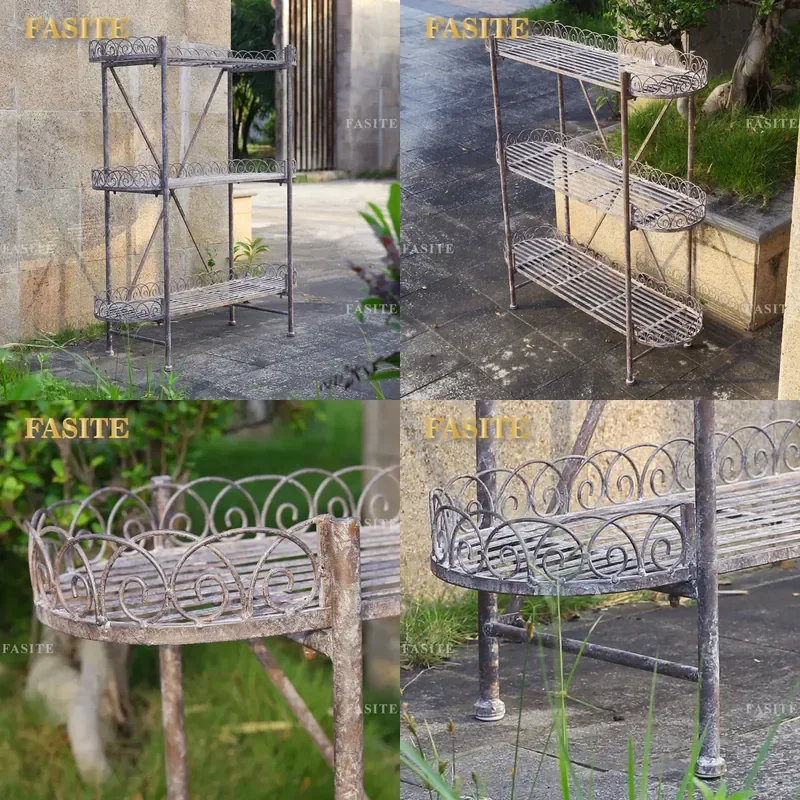 For Outdoor Garden Balcony Retro Iron Multi Layer Plant Stand Flower Pot Rack Floor Shelf Courtyard Greenery Display Storage