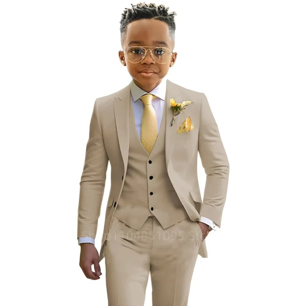 Stylish Boys Suit Wedding Tuxedo Solid Peak Lapel Jacket Vest Pants Party  Prom 3 Piece Set Kids Formal Outfit 2-18 Years Old