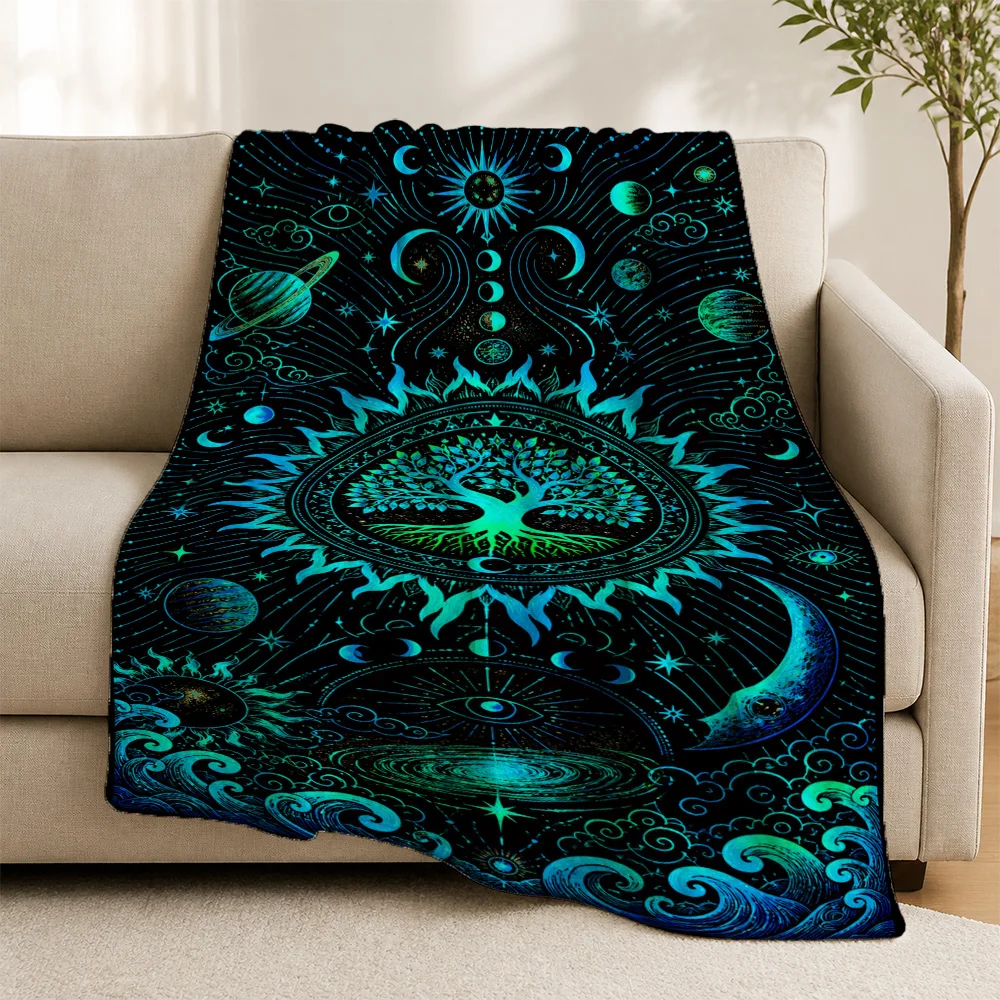 Boho Galaxy Tree of Life Throw Blanket Tapestry Cosmic Celestial Mystic Sofa Couch Decor Bohemian Witchy Gift