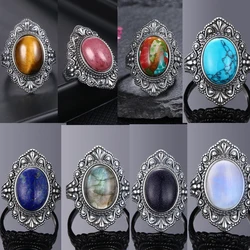 Oval Natural Labradorite Rings for Women Men S925 Silver Ring Finger Ring Retro Gemstone Rings Jewelry Party Gift