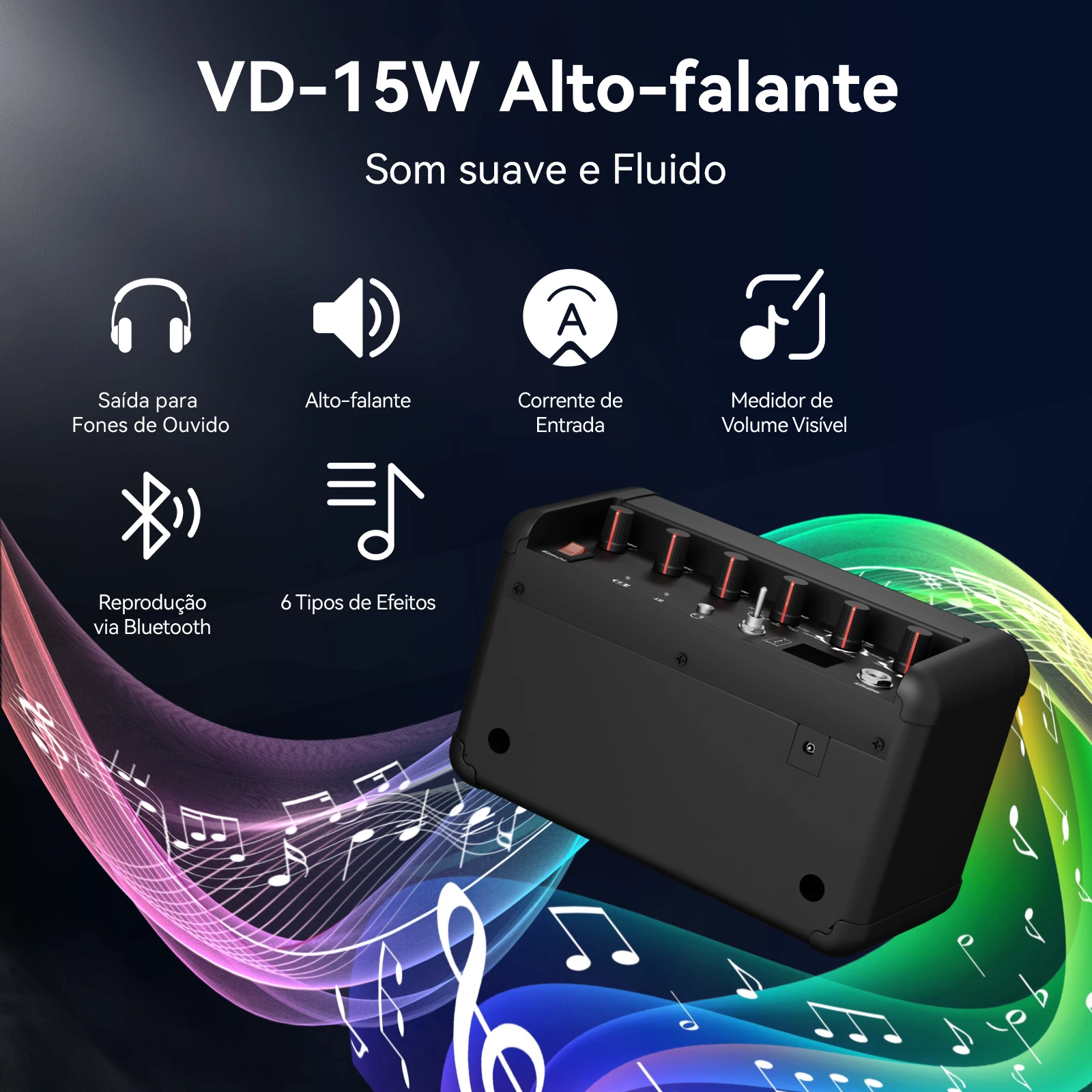 VEDO Mini Guitar Amplifier,15W Combo Amp,15 Preset Effects Amp, Small Practice Guitar Amp With Bluetooth Portable Rechargeable