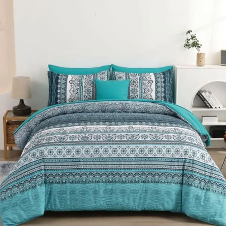 

Boho Comforter Set 8 Pieces Comforter Bohemian Striped Bed in A Bag Soft Microfiber Bedding Set for All Seasons