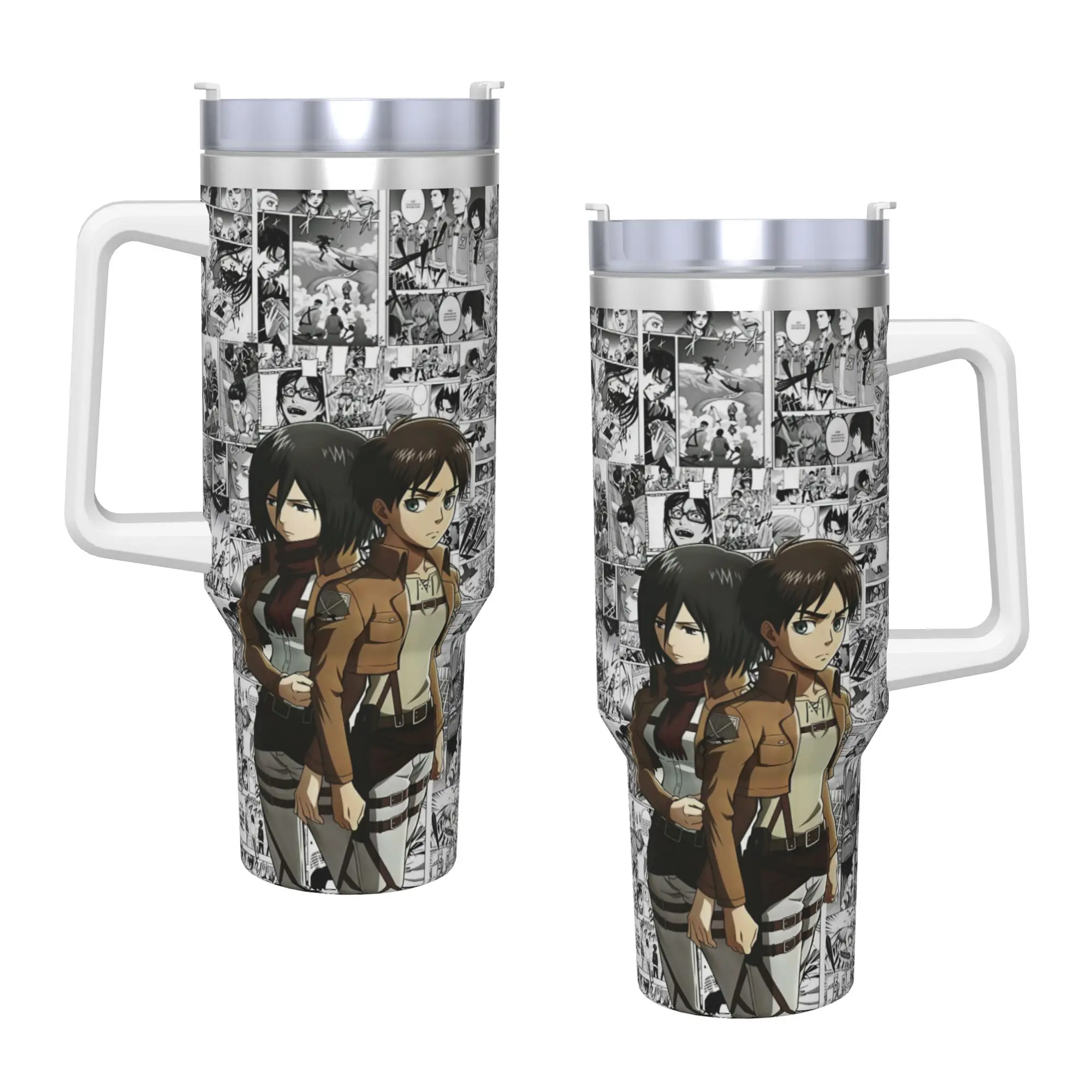 Attacks On Titans Anime Stainless Steel Tumbler  Travel Coffee Mug With Straws and Lid Large Car Mugs Cold Drink Water Bottle