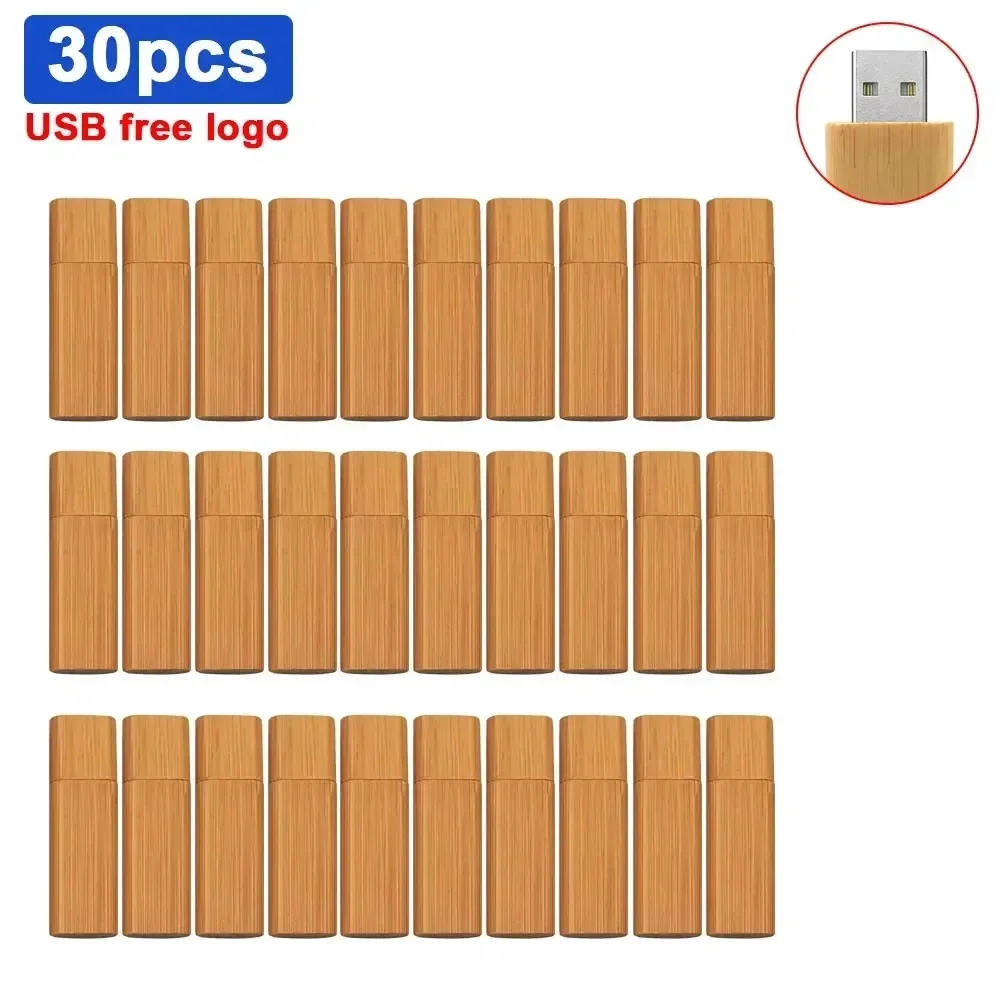 Clé USB 2.0 en bois avec logo personnalisé gratuit, clé USB, clé USB, cadeaux d'entreprise de mariage, 4 Go, 8 Go, 16 Go, 32 Go, 64 Go, lot de 30 pièces