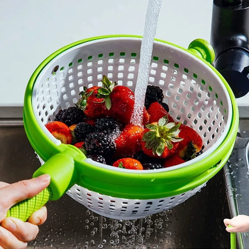 

Manual Rotating Drain Basket Large-Capacity Fruit Salad Spinner for Home Use Kitchen Vegetable Washer Creative Dehydration Tool