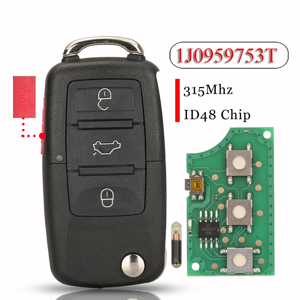 Jingyuqin 1J 0959753 T Smart Remote Auto Schlüssel 315Mhz ID48 Für VW Volkswagen Beetle Golf Jetta GTI Passat Schlüssel FOB Sender Steuerung