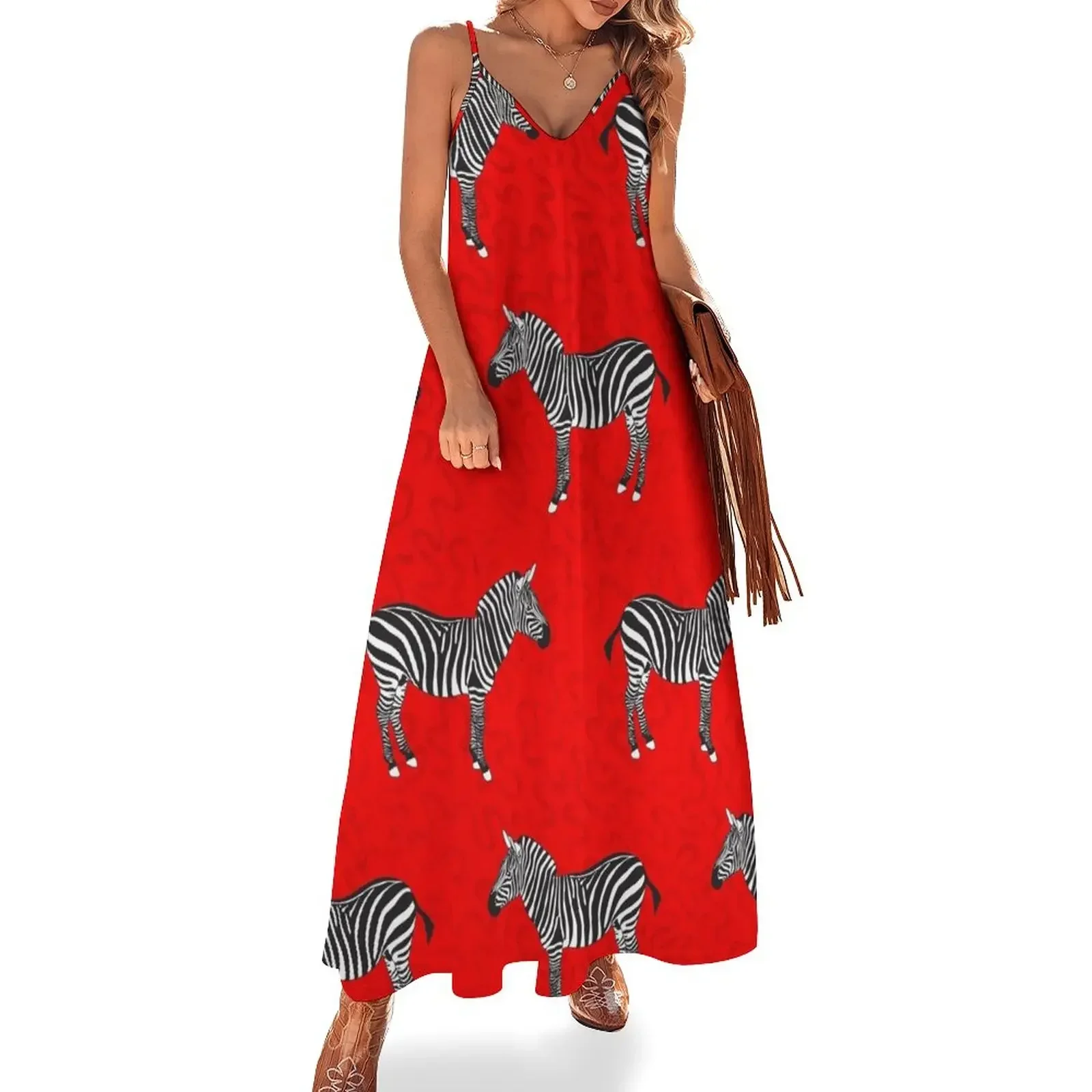 

Zebra Red Sleeveless Dress dresses summer women's dresses luxury Beachwear Dress