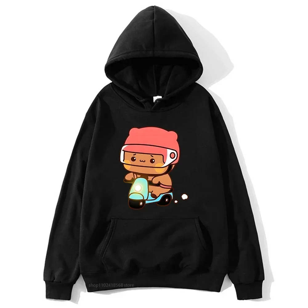 Mochi Brownie Bear Bike Riding Hoodie for Men Bubu Dudu Sweatshirt Couple Clothes Long Sleeve Clothing Streetwear Women Clothing