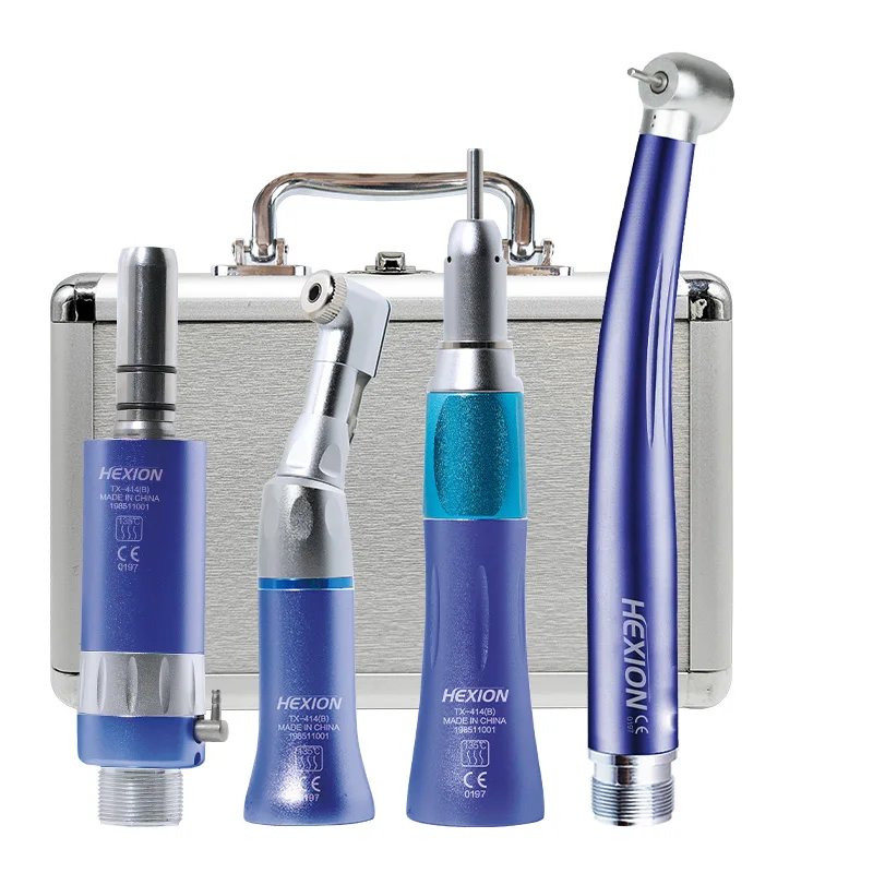 4Pcs/Kit Dental Academic Kits High Speed Turbine +Low Speed Dentak Kit With Metal Box Push Button 3 Water Spray Ceremic Rotor