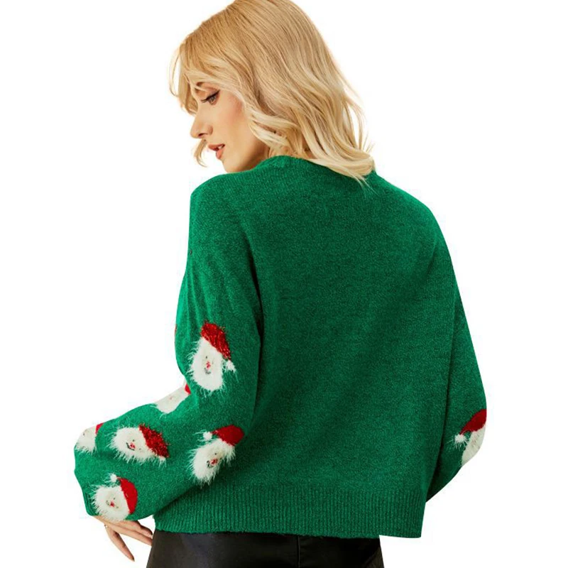 2025,New,European,Clothes,Ugly,Sweater,Christmas,Xmas,Sweaters,Women,Funny,New Year,Top,Santa Claus,Jumper,Lantern Sleeve,41151