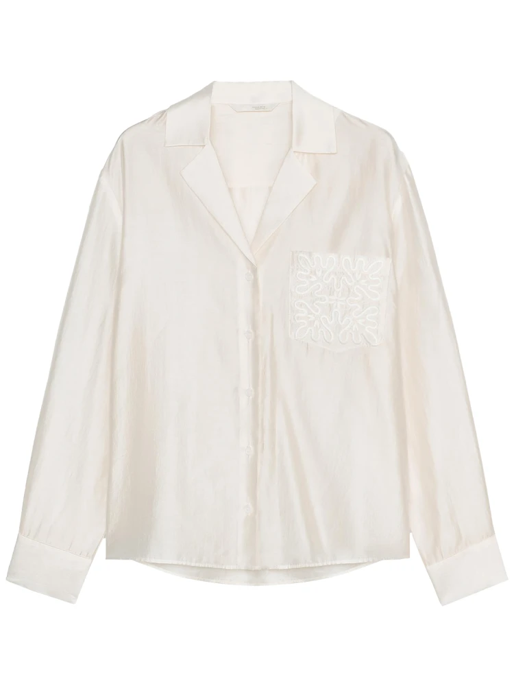 

ZAPRHA 2025 Women's Casual Loose irt Embroidered ket Draped Sle Long Sve Flip Collar Pure Color Faion Versatile