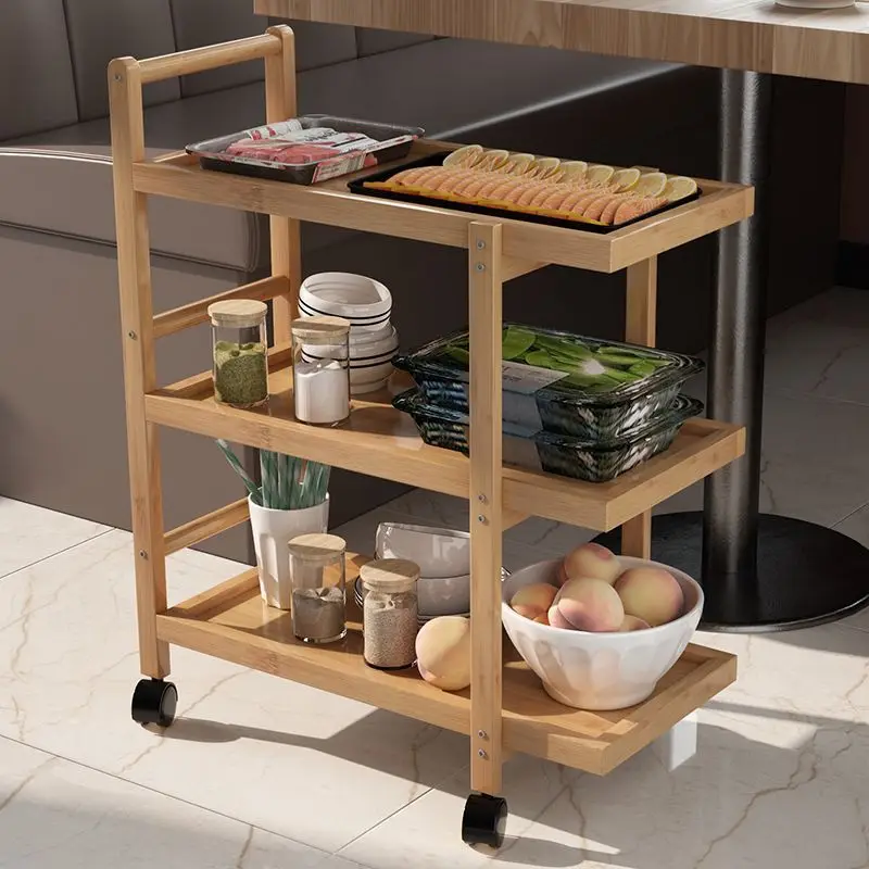 

Hot pot restaurant vegetable cart mobile three-layer floor-to-ceiling vegetable simple kitchen dining car shelf vegetable rack