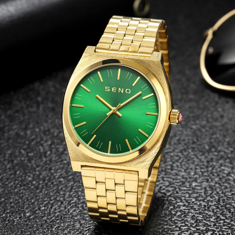 Steel band gold watch green dial men's women's watch ultra-thin green ghost waterproof business men's watch