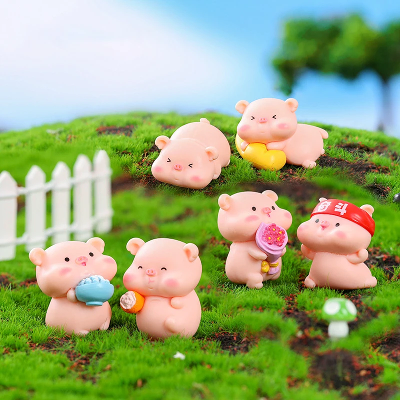 6Pcs Adorable Car Decorative Fun Home Decor Lovely Pig Figurine Animal Statue Table Mini Accessories Room Small Decorations Gift