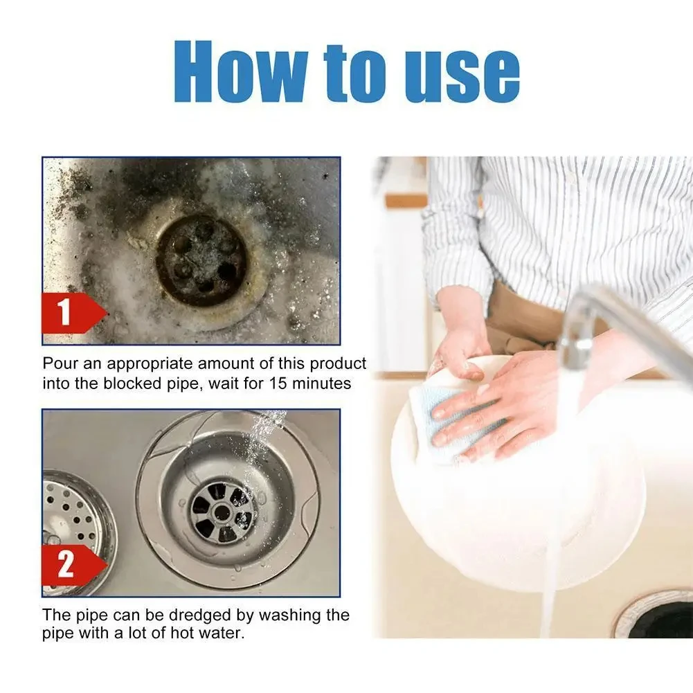 2pcs Sink & Drain Cleaner Powerful Pipe Dredging Agent Fast Foaming Sink and Drain Cleaner for Kitchen Pipes Pipe Tunnel Powder view 3
