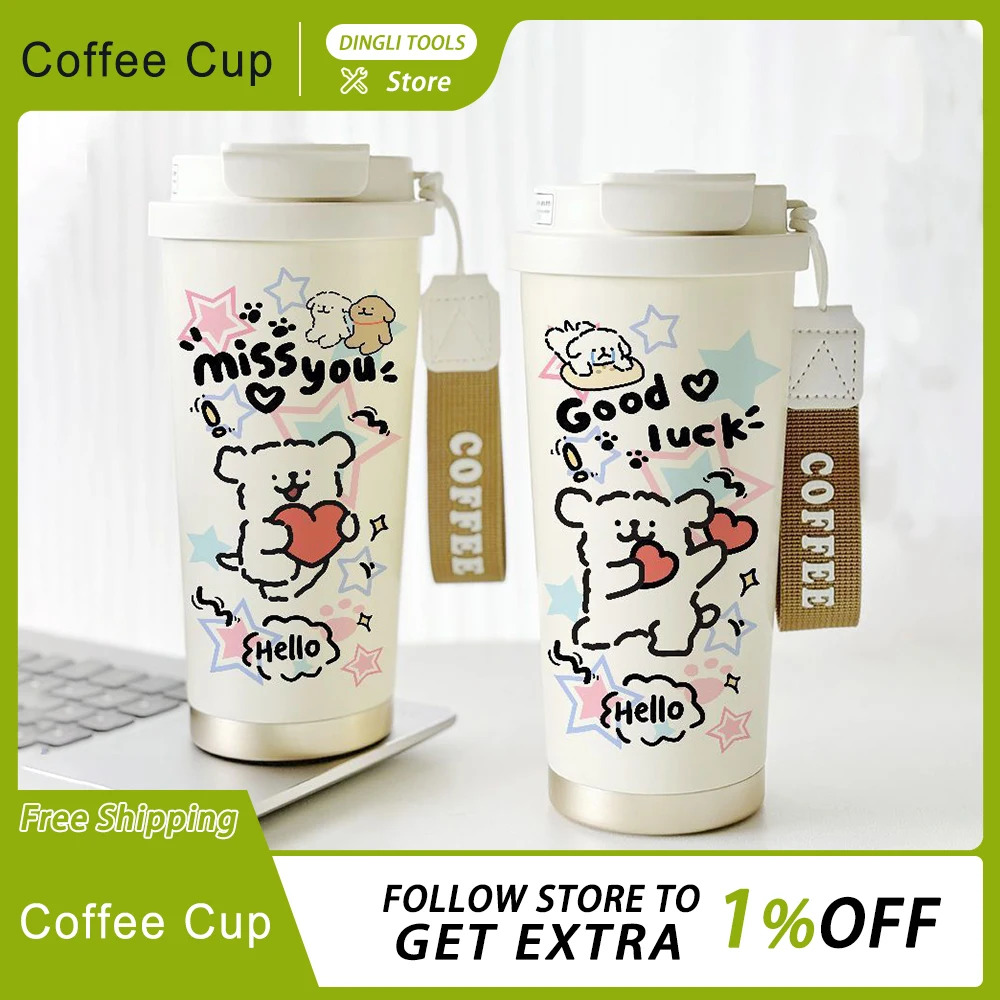 Cartoon Line Dog Coffee Cup 530ml Travel Bottle 316 Stainless Steel Thermal Insulation Cup Customized Portable Move Mugs Winter